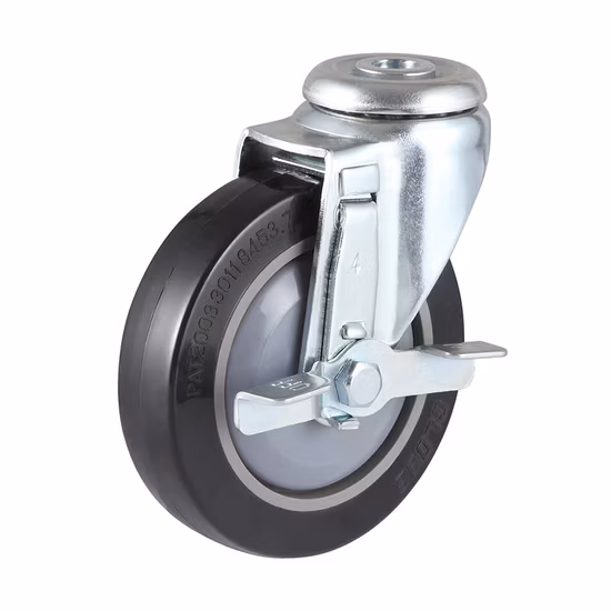 PU Flat Caster Bolt Hole Side Brake Trolley Wheel