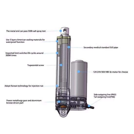 150mm (6 インチ) ストローク 200lbs フォース ミニ防水リニア アクチュエーター 12V